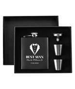 Personalized Best Man Hip Flask Set 7oz Black Stainless Steel with A Gif... - $44.92 CAD