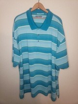 Roundtree &amp; York Performance Polo Shirt Men&#39;s 4X Blue Striped Golf Leisu... - £11.50 GBP