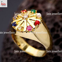 18 Kt, 22 Kt Gold Real Multi Color Gemstones Unisex Ring Size 8 9 10 11 12 13 14 - £1,093.46 GBP+