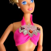 Sun Jewel Barbie Doll Swim Suit Bikini Hot Pink Crystal Gem 1993 Top only - $4.45