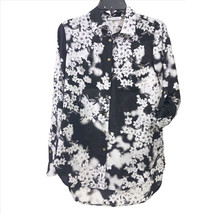 Calvin Klein Black &amp; White Floral Long Roll Tab Sleeves Tunic Women&#39;s Size XS - £15.55 GBP