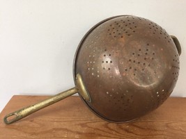 Vintage Antique Solid Copper Water Strainer Colander With Solid Brass Ha... - $125.00