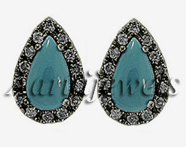 Victorian 0.56ct Rose Cut Diamond Turquoise Wedding Earrings Vintage VTJ... - $437.52
