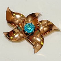 Vtg Sterling by Jordan Floral Petals Pin Brooch Turquoise Blue Stone Gold Wash - £20.64 GBP