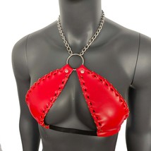 Gothic Red Vinyl Vampira Cross Top Bra with Chain - $48.00
