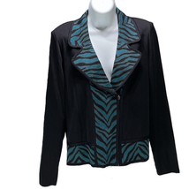 MISOOK Jacket Black Full Zip Front Knit Blazer Zebra Print Lapel Woman&#39;s... - £28.76 GBP