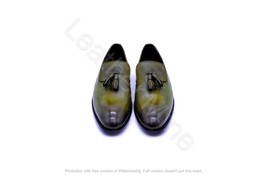 Handmade Green Leather Tassel Loafers Shoes For Men, Custom Made Dress S... - $136.79