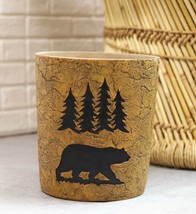Wildlife Rustic Black Bear Roaming Pine Trees Forest Waste Basket Dry Tr... - £35.39 GBP