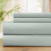 4 Piece Classic 100% Cotton Sheet Set Flat Fitted BLUE FULL 2 Pillowcases - £26.50 GBP