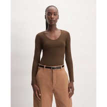 Everlane The Supima Form Ballet Neck Tee Shirt Top Long Sleeve Cocoa Brown S - £18.91 GBP