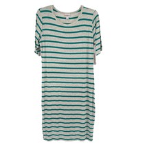 LuLaRoe Retired Julia Dress L Teal and White Striped SS Form Fitting NWT - $18.81