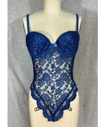 Vintage 1980s Electric Blue Lace &amp; Satin Body Suit Teddy High Leg Cut Sz... - $46.32 CAD