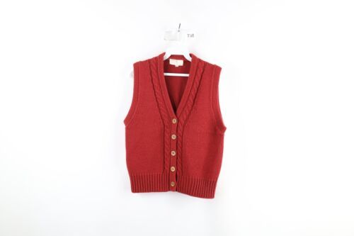 Primary image for Vintage 60s 70s Womens Size Medium Blank Cable Knit Cardigan Sweater Vest Red