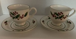Two Sango White Christmas Korea Footed Cups And Saucers - £21.27 GBP