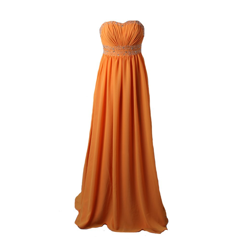 Kivary Women's Chiffon Backless Open Back Beaded Long Prom Evening Dresses Orang