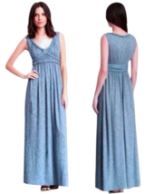 $128 Max Studio Braided Trim Maxi Dress Medium 6 8 Blue Slub Flowy Comfy Stretch - $58.66