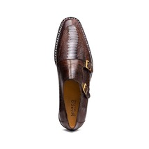 Genuine Ostrich Leg Double Monk Strap Shoes Napoli Brown image 5