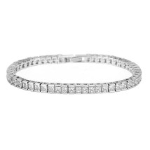 3ct Princess Cut Simulated Diamond Tennis Bracelet White Gold Plated Silver 7&quot; - £58.81 GBP