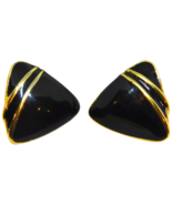 Signed Trifari Pierced Earrings Black Gold Color Tone Modern Elegant Vin... - £15.77 GBP