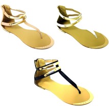 Womens Sandals Gladiator Roman Rhinestone Flats T Strap Thong  Back Zipp... - €10,34 EUR