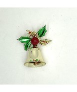 Vintage Golden Christmas Pin  Brooch BELL AND HOLLY PAINTED - BELL JINGL... - £4.66 GBP