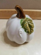 Glazed Ceramic White Pumpkin Squash Gourd Decor Autumn Fall Harvest 4&quot; FS - £13.41 GBP