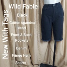 New Wild Fable Black Denim Cotton Spandex Blend Pockets Fringe Hem  Shor... - $14.00