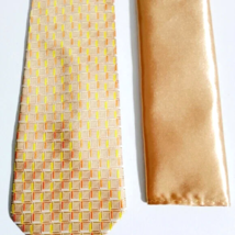 New KaiLong Mens Hand Made Silk NeckTie Gold / Yellow Solid silk handkerchief - £25.85 GBP