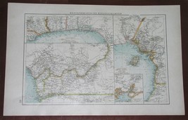 1901 Original Antique Map Of German West Africa Colonies Cameroon Togo - $25.90