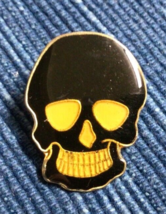 NEW NOS Skull Head Black Yellow Enamel Lapel Pin 1&quot; Button For Bag Jacke... - $10.65