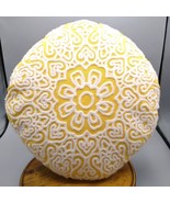 Compass Mandala Crewel Throw Pillow in Sunny Yellow and White, Round Emb... - £39.56 GBP