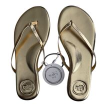 FREE PEOPLE SOLEI SEA Sz 7 (6-6.5) Around Town Golden Metallic Flip Flop... - $38.48