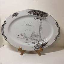 Large Oval Serving Platter Kutani China Bamboo Mountain Bridge Silver Japan 16.5 - £13.72 GBP