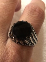 Vintage 925 Sterlingsilber Echter Schwarzer Onyx Ägyptische Größe 11.25 Ringe - £67.66 GBP