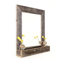 Rustic Weathered Gray Reclaimed Wood Plank Mirror With Shelf - £152.21 GBP