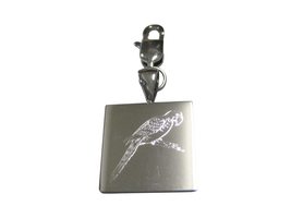Silver Toned Square Etched Macaw Bird Pendant Zipper Pull Charm - $34.99