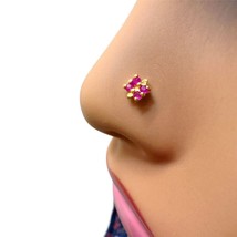 22ct Yellow Gold 4 Stone Ruby Square Nose Pin Stud - $100.59