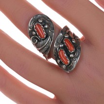 sz7.5 Adjustable Navajo silver and coral ring - £114.71 GBP