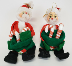 Vintage Santa Pixie knee hugger Felt Christmas Ornaments set of 2 - £11.79 GBP