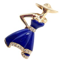 Authentic! Christian Dior 18k Yellow Gold Diamond Lapis Lady Dior Brooch... - £9,171.35 GBP