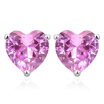 5MM Heart Lab Pink Sapphire Earrings in Sterling Silver - $691.31 MXN
