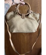 Fossil Handbag Crossbody Purse Woven Straw Wicker Leather With Key Charm - $29.78 CAD