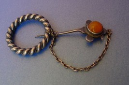 Latvia Riga Vintage Jewelry Orange Baltic Amber gem SILVER 875 BROOCH PI... - £64.19 GBP