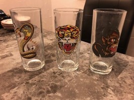 DON ED HARDY Set of 3 Glasses 6 Inches Tall Predators, Snake, etc - £9.82 GBP