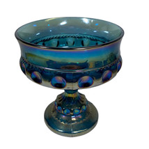 Vintage Indiana Carnival Glass Kings Crown Thumbprint Blue Iridescent Compote - £17.59 GBP