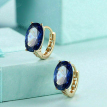 Women&#39;s 14K Yellow Gold Finish 4Ct Oval Cut Blue Sapphire Stud Clip On Earrings - £60.86 GBP