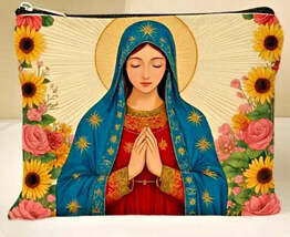 Virgin Mary Floral Design Pouch, New, #AB-308-R2 - $9.67 CAD