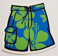 Blue Shorts with Green Hibiscus Flowers Multicolor Sticker Decal Embelli... - £1.80 GBP