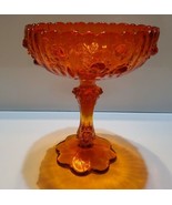 VINTAGE FENTON AMBERINA GLASS FOOTED TALL CANDY DISH CABBAGE ROSE FLORAL - $69.76