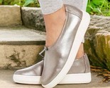 Eileen Fisher Vintage Sydney Metallic Leather Sneakers 7 M Platinum Slip... - $103.26